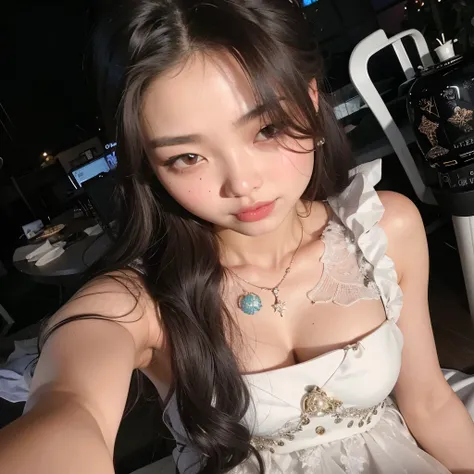 Arafed Asian woman with a white dress and a necklace, jennie blackpink, jossi do blackpink, Heonhwa Choe, Sun Yunjoo, Lee Ji-eun, Lee Ji-eun, Shin Min Jeong, park de mim, Hwang se-é, parque roseanne de blackpink, Seseon Yoon, gongbi, de mim