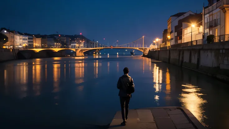 photograph: Cristiano Ronaldo, Lost in contemplation, Stroll along the Tagus River in Lisbon on a moonlit night. sudden, Burning meteorites streak the sky, Gives off a magical glow around you. Capture anime-inspired moments of cosmic wonder and self-reflec...