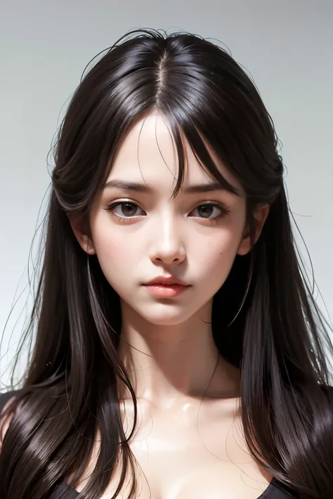 masterpiece, high quality, high resolution, perfect anatomy, ultra detailed, 1 woman, beautiful face, very big eyes, beautiful detailed eyes, droopy eyes, small face, ultra detailed face, huge breasts, thin waist, long hair, bangs, pale skin.
