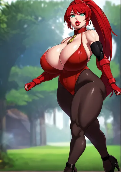 ((Standing at attention)), pyrrha nikos, rwby, huge round ass, (bimbo), 
 black dollsuit, collar, (((black pantyhose))), ((high heels)), (dazed in a trance), ((brainwashed)), 
Red_hair,Very_long_hair,green_EYES,Bangs, facing the viewer, ponytail
1 girl, 20...