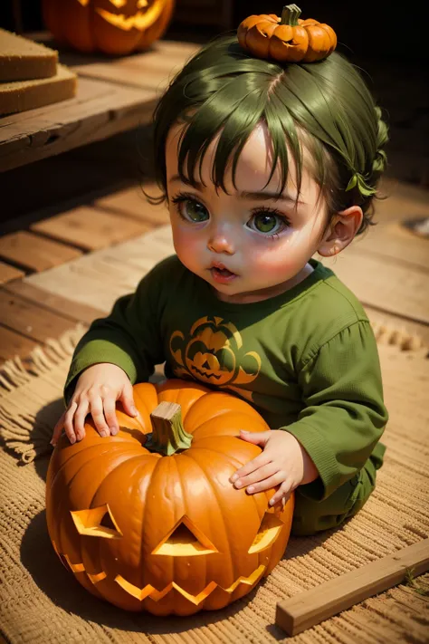 Green Pumpkin Carvings of baby