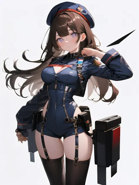 ((Best quality, 8K, Ultra-detailed, Masterpiece: 1.3)), 3 girl, Shiny skin, Sharp, Perfect body beauty, realistic shadow perfect body,("Dark grey and deep blue navy officer uniform,beret,futuristic,Transparent ":1.2),Big_Breasts ,Young girl, short girl,upp...