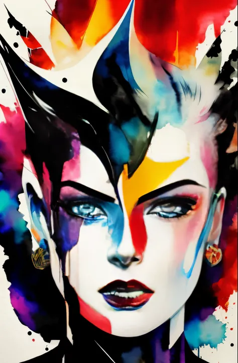 painting of a woman with a black and white face, Sylvia Pelissero watercolors, tumbler, abstract art, Intense watercolor painting, watercolor detailed art, Watercolor Splash, surreal, Avant-garde pop art, Beautiful and expressive paintings, Beautiful artwo...