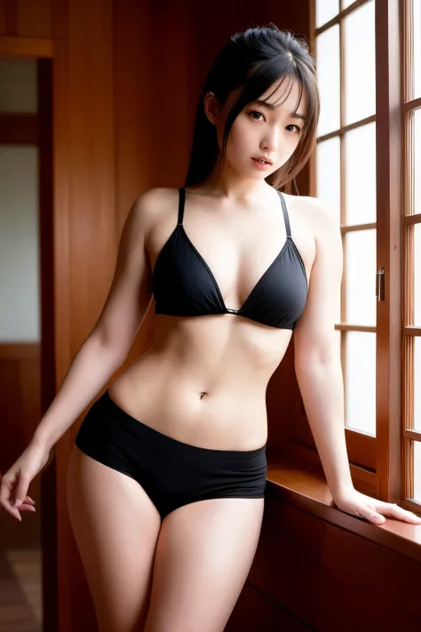 rialistic photo、Real Images、９there  a woman that  standing in front of a window, toppless、Realistic Young Gravure Idol, Japanese Models, Im sticking out my、Im showing my、Beautiful、Beautiful waki、Beautiful white mini skirt、beautiful thigh、chiho, 奈良美智, Young...