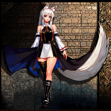 8k, resolution, high quality, high resolution, best quality, best resolution, absurd resolution, ray tracing, high detailed, masterpiece, extremely detailed,shoulder length white hair, female,white 2 wolf ears, teenage girl, slim body, white scale dragon t...