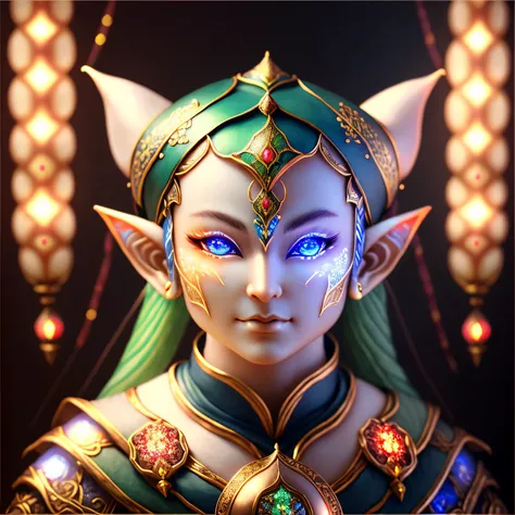 chigiri-e, portrait, best quality, 32k, RAW photo, incredibly absurdres, extremely detailed, beautiful elf, light up, delicate, flashy and dynamic depiction, dream fantasy