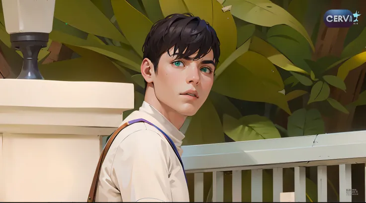 esta gritando tiene rostro furioso ojos de color verde mirada seria agresiva pensativa