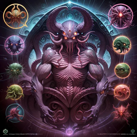 concept art, anatomy diagram of cthulhu monster, alex grey