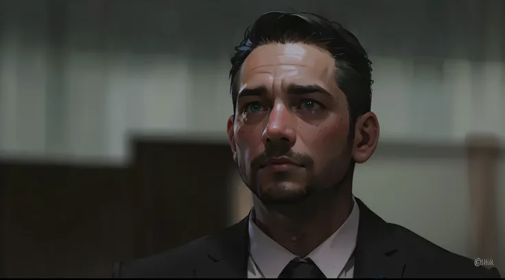 esta gritando tiene rostro furioso ojos de color verde mirada seria agresiva pensativa