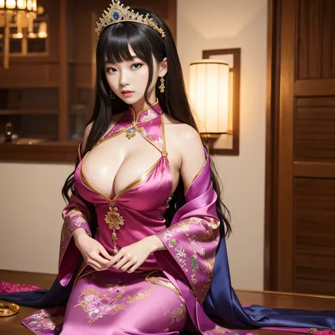 Korean magical princess, beautiful, extremely detailed silk dress, large breasts