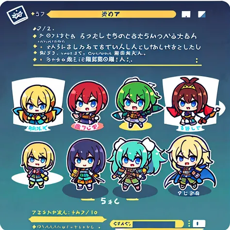 Chibi, face set, 4/2, RPG game character, legendary heroes, character selection screen.game design