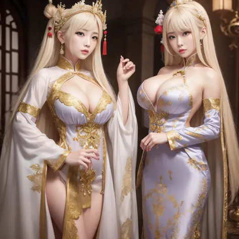 Chinese magical fantasy blonde princess, beautiful, extremely detailed silk dress, large breasts