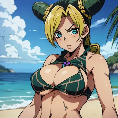 Jolyne, big breasts, beach, cute, bikini 