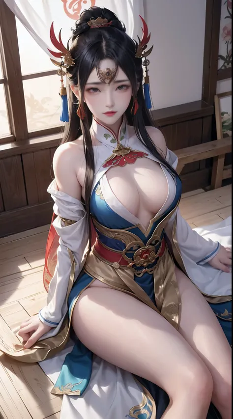 Ancient China woman, above waist，There is a flower tattoo on the bare back，Red and blue-green flowers, on the bed，ukiyo-style, Guviz-style artwork, Guviz, Alphonse mucha and rossdraws, A beautiful artwork illustration, By Li Song, by Yang J, author：Zou Zhe...