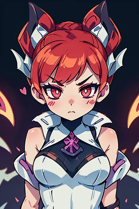 zyra - crime city nightmare - league of legends, hd, white clothes, red hair, blush stickers, heart-shaped pupils, dilated pupil...