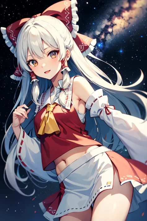 Kirisame Marisa, Hakurei Reimu, 1GirlTag, long hair, stars, milky way, white hair