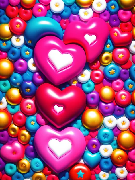 （logo design），（close-up of many hearts and coins and stars），，colorful