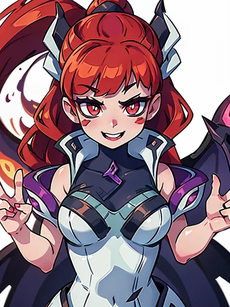Zyra - Crime City Nightmare - League of Legends, HD, white clothes, red hair, blush stickers, heart-shaped pupils, dilated pupils, eye reflection, high detail, depth of field, UHD, retina, masterpiece, ccurate, anatomically correct, textured skin, super de...