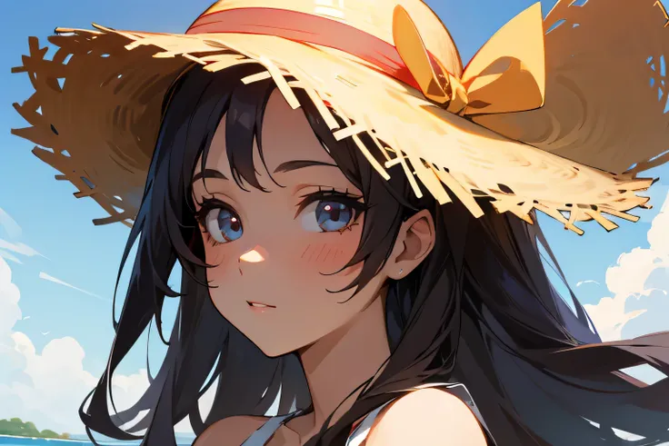 A beautiful girl in a straw hat is looking at me