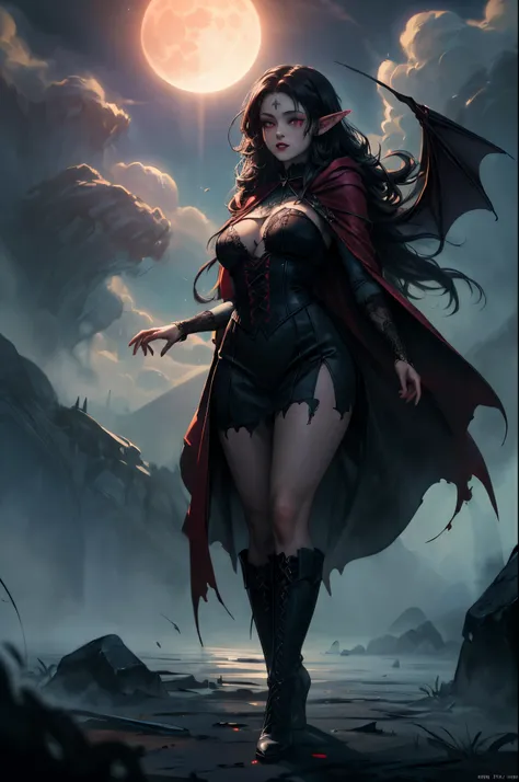 arafed, dark fantasy art, gothic art, (masterpiece:1.5), full body best details, highly detailed, best quality, highres, GlowingRunes_redת full body portrait of a vampire, elf (1.6, Masterpiece, best quality), ultra feminine (1.4 intricate details, Masterp...