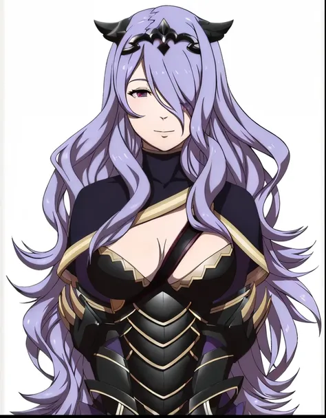 a close up of a woman with long purple hair wearing a black outfit, portrait knights of zodiac girl, ayaka genshin impact, portrait of a female anime hero, official character art, mai yoneyama, shalltear from overlord, marin kitagawa fanart, roguish smirk,...