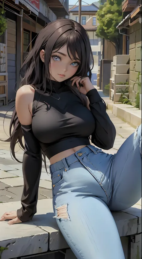 offcial art, Unit wallpaper 8K, ultra - detailed, handsome and aesthetic, big breasts beautiful, Site view, spread their legs, Long hair, Curta, Large of breast, one-girl, thick leg, hair straight, Hinata, hyuga hyuga, vacant eyes, whiteeyes , White pupils...