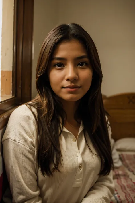 Beautiful Peruvian girl in a room of a Lima fabela