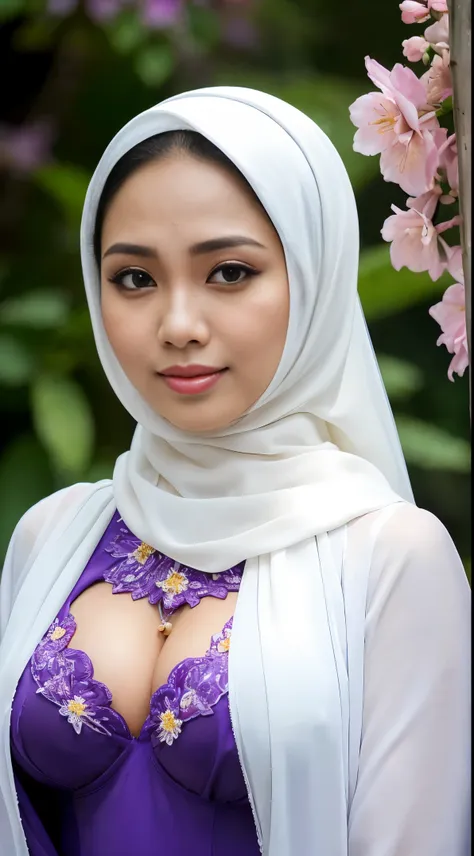 raw, best quality, high resolution, masterpiece: 1.3), beautiful malay woman in hijab, masterpiece, perfect slim body, (big brea...