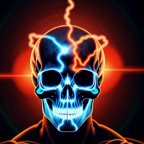 there  a man with a skull head, radiation symbol on the forehead, 4k highly detailed digital art