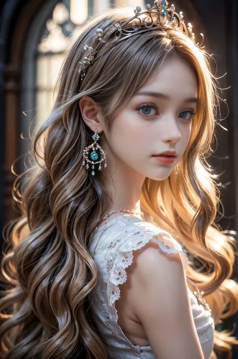 ((RAW shooting:1.5, realistic:1.5, 8K, highest quality, masterpiece, ultra high resolution)), Inside the luxurious British Royal Palace, professional camera work:1.3, Highly detailed skin and facial textures:1.3, glow light effect, Super detailed:1.3, cute...