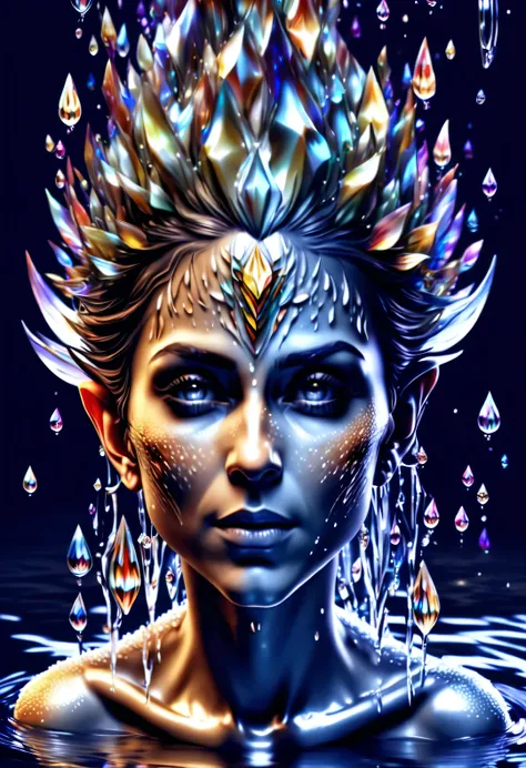 Elf portrait，Water Elf Character Art，Water imagery in the modern world，Наматичный，Surrealism，original，concept art，The art of mathematics，Water sprites in the style of Peter More and Basinski，Leonid Afremov--ar 1:2--Chaos 50-Nigi 5