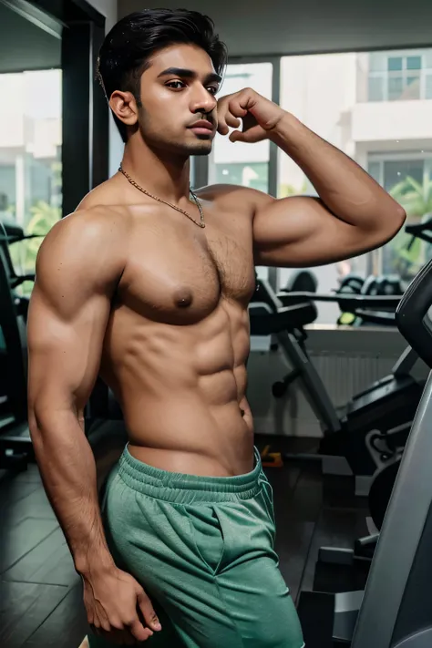 a 23-year-old Pakistani male who is an influencer and fitness enthusiast actively engaged in gym activities.