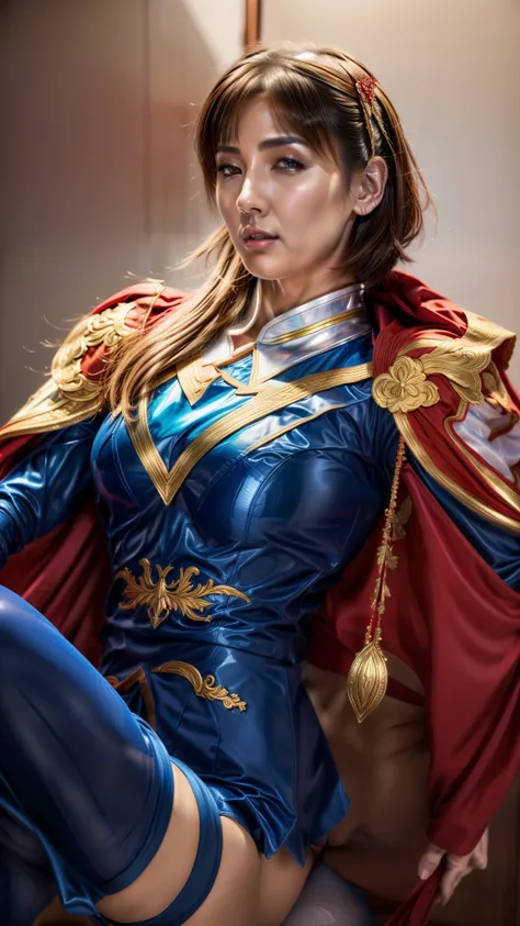 a close up of a woman short hair in a blue and red outfit extreme realistic, extremely detailed artgerm, style artgerm, astri lohne, valentina remenar, kda, artgerm detailed, inspired by Li Chevalier, portrait knights of zodiac girl, jaina proudmoore, ig m...