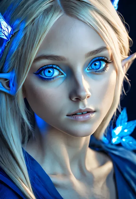 charming closeup portrait of nordic elf, blonde hair, blue eyes, exceptionally beautiful, minimalist, eternal melancholy, stylis...