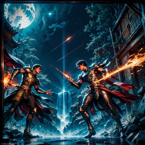themoon, optic, fanciful,It was dark,storming,salama,in a panoramic view,Photos taken from video games in large cities with a large population, an ancient city on fire, background of invading army, Beautiful rendering of the Three Kingdoms period, The scen...
