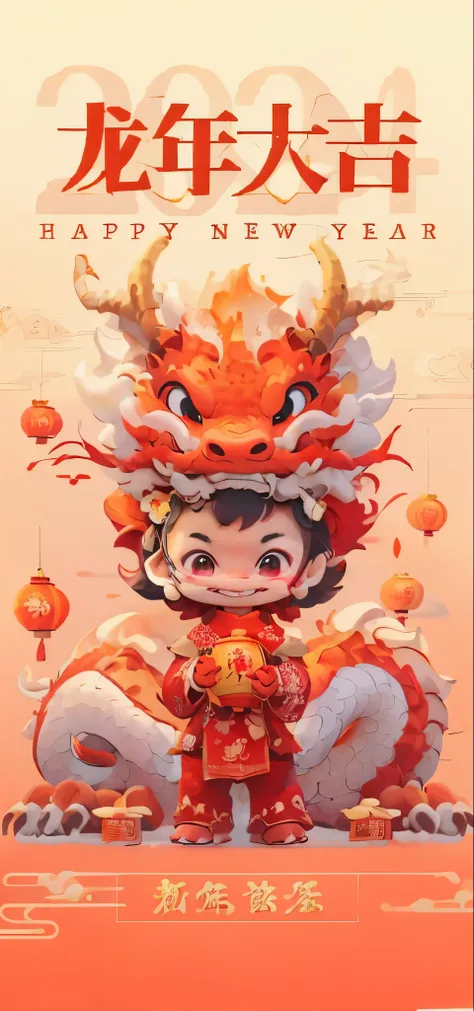 new year&#39;s greetings from a character holding a dragon, author：ye ruian, jc leyendecker and shaqin deng, deng sachin, dragon...