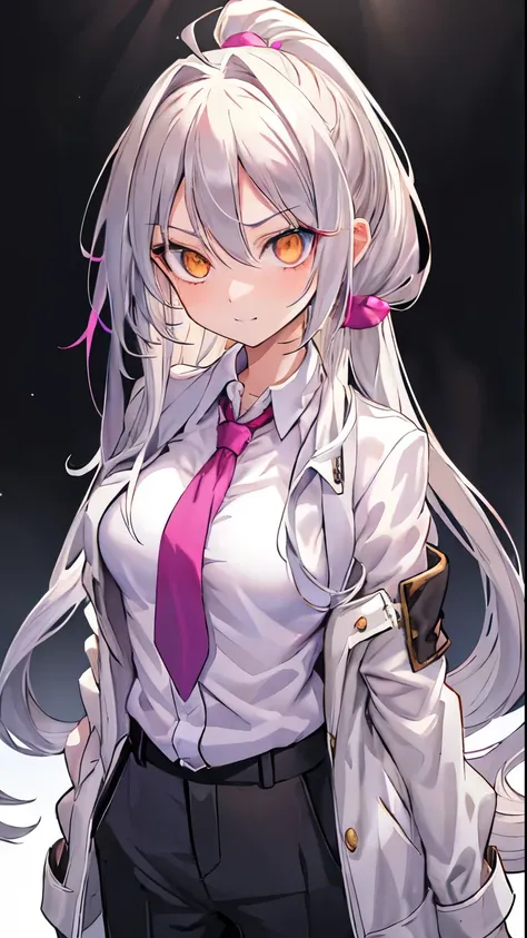 1girl, {solo}, upper body ,{{ {looking at viewer}}},{{{golden pupil}}}, arm at side, concept art, white background, simple background, white hair, silver gradiient hair , gold eye,complex cloth, asymmetrical clothes, virtual youtuber, best quality, masterp...