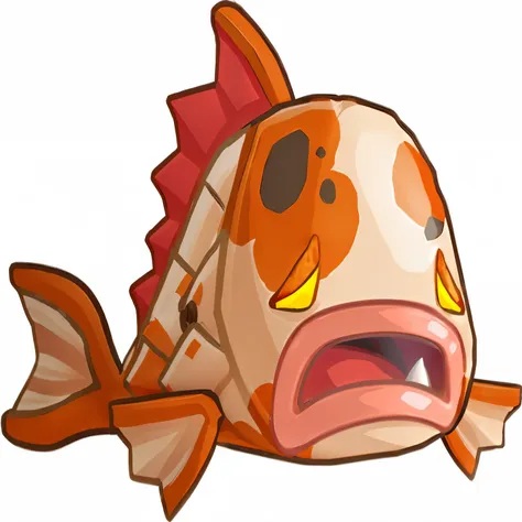 3d koi fish with a very angry look on its face, scary fish, fish face, angler fish, 3d game character