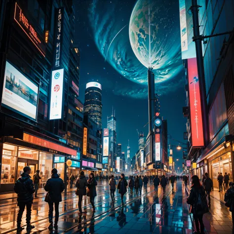 (nebulae hyper nebula starry_sky moonset epic moonrise spacious moonshine) in this futuristic image of a city at night，we were t...