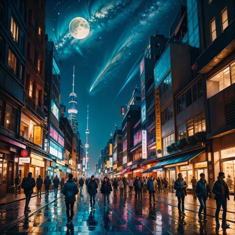 (nebulae hyper nebula starry_sky moonset epic moonrise spacious moonshine) in this futuristic image of a city at night，we were t...