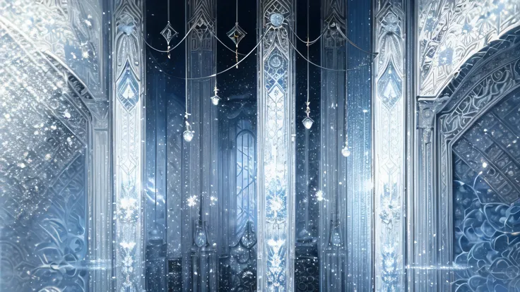 extremely gorgeous and exquisite snow crystal ice pattern decorative border，light blue white background，best quality，extremely c...