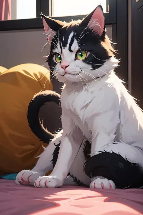 Meet Mochi, an incredibly cute and lively anime cat, blending the usual mischievous cat antics with a unique charm. Mochis soft, white fur is intersected by golden stripes, creating a distinctive pattern. His expressive, deep green eyes reflect the spirit...