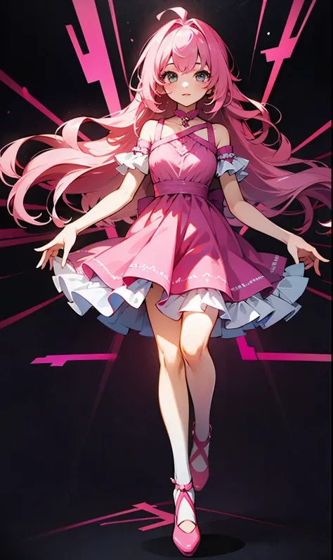 girl with pink hair and pink dress