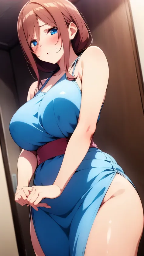 1girl,Miku Nakano, sexy, Vestido de novia de corte princesa, de Óscar de la Renta, beautiful hands, blushing, blue eyes, brown hair, voluptuous, model figure, big ass, big tits, beautiful arms, beautiful legs , sexy, sharp, beautiful hands and fingers .