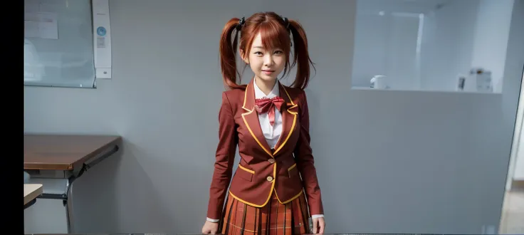 Japanese woman, red hair, school uniform 