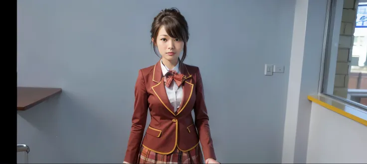 Japanese woman, brown hair, school uniform 