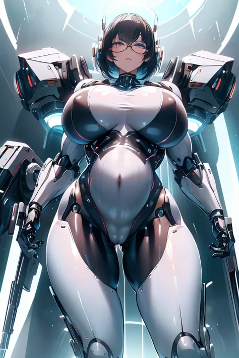 masterpiece , best quality , 1 sexy girl , hypertrophy , solo , cyborg , latex full body tight suit , (covered nipples:0.9) , (gigantic tits:1.2) , (plump:1.2) , (muscular:1.3) ,(thick arm:1.1) , thick thigh , gigantic hip , navy hair , short hair , pregna...