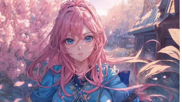 anime girl with pink hair and blue eyes standing in front of a tree, estilo anime 4k, Fondo de pantalla de arte anime 4K, Fondo de pantalla de arte anime 4k, arte de anime digital detallado, hermoso retrato animado, fondo de pantalla de arte anime 8 k, her...