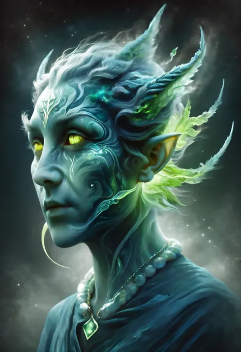 tkt style, Pisces, pointed ears,perfect, Elf,transition between two art styles, Ink painting to photorealism, Double contact, X-ray, Creative, vivid light, masterpiece, fantasy, Abstract, Surrealism, super detailed, high resolution, stop:35;