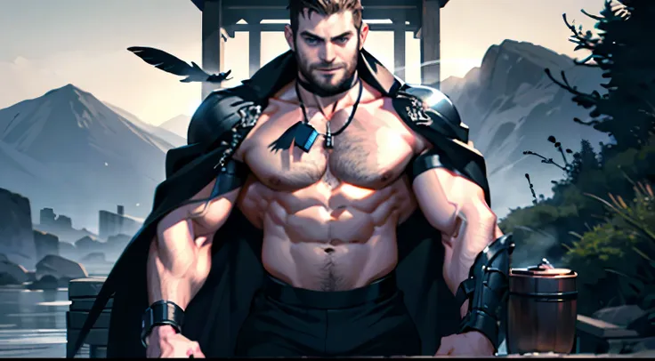 Highest quality, masterpiece, male, black super short hair, blue eyes, armor, cape, brightly colored, bright picture, paladin, muscular, short beard, mature, glowing particle special effects, church, national character face, tall, strong, rough face, falli...